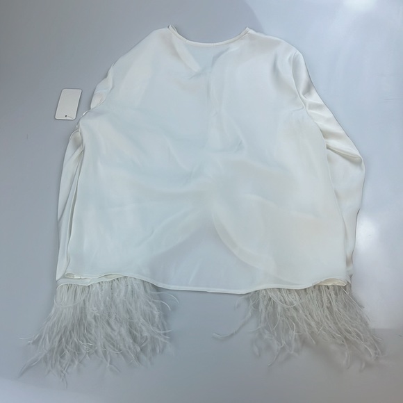 Satin Top with feather details on cuffs S123-29 - Picture 5 of 5